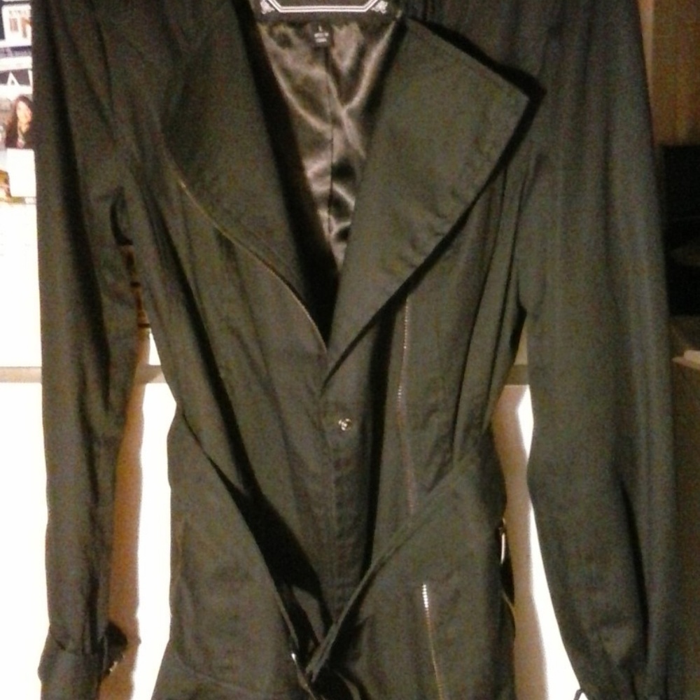 NWT Coat Black Belted Gunmetal Front-Zip Trench ' - Picture 5 of 7
